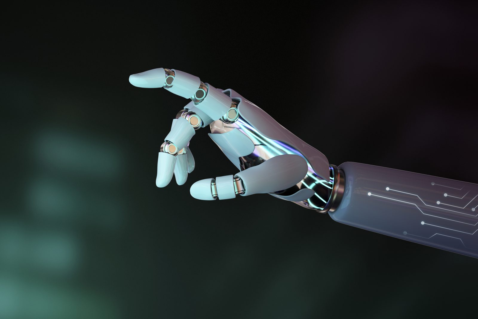 Robotic hand pointing, representing AI-driven industrial automation